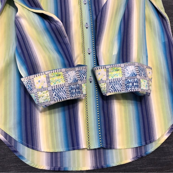 Robert Graham Embroidered Striped Flip Cuff Button Front Shirt Size S - Picture 2 of 16